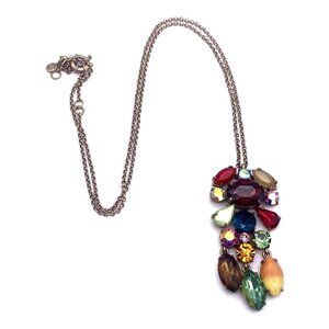 J.Crew Multicolor Rhinestone Pendant Gold Toned round Link Chain Necklace 28 In